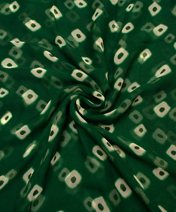 Dark Green Bandhani Print Georgette Fabric